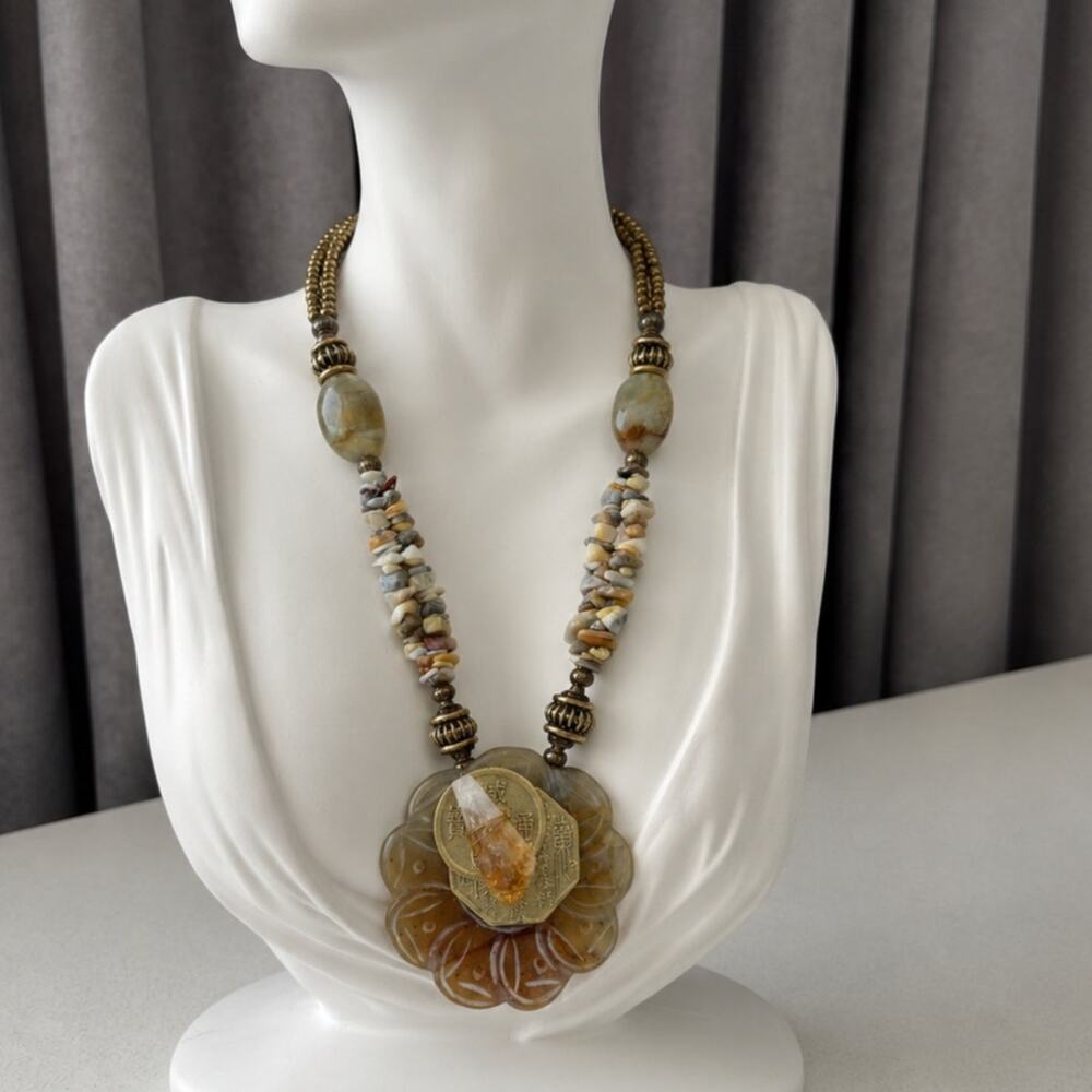 Vintage Carol Kent Studios Natural Stone Mixed Media Statement Necklace
